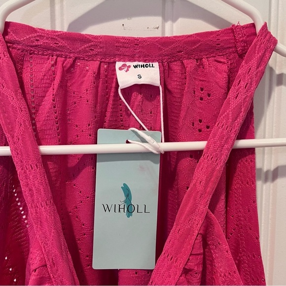 🧁y2k hot pink eyelet halter flowy dress beach cover up cocktail dinner date - Picture 7 of 10